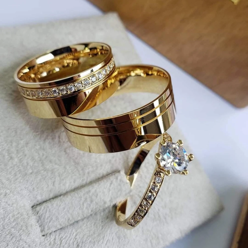 Combo Alianças de Moedas Antigas Brasília + Anel Solitário Cravejado