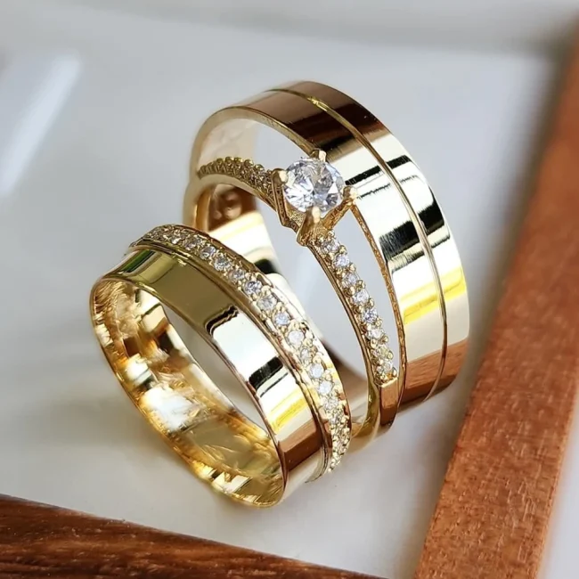 Combo de Alianças de Moedas Antigas em Foz do Iguaçu+ Anel Cravejado