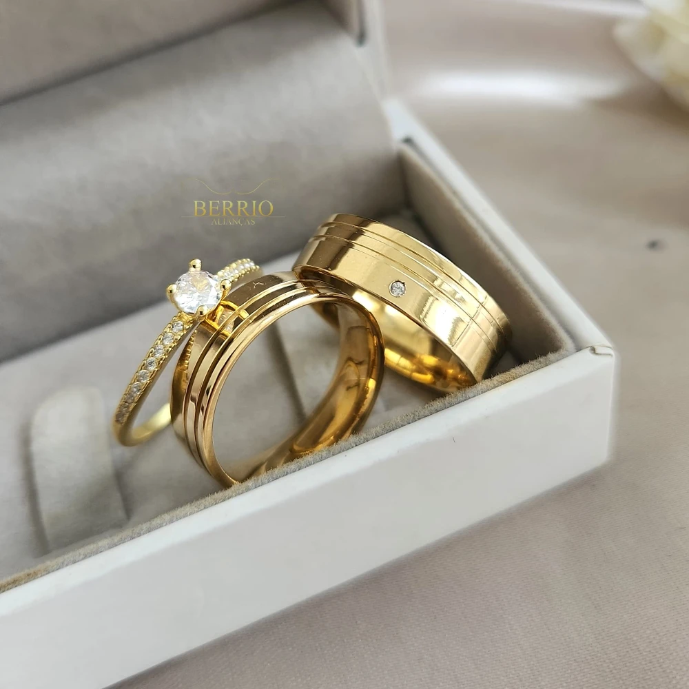 Combo de Alianças de Moedas Antigas Eternity + Anel Cravejado (cópia)